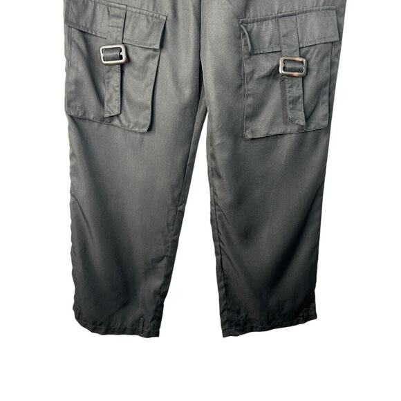 Pretty Little Thing Tall Black Cargo Pocket Detail Buckle Trouser SZ 14 Wide Leg - Picture 2 of 12